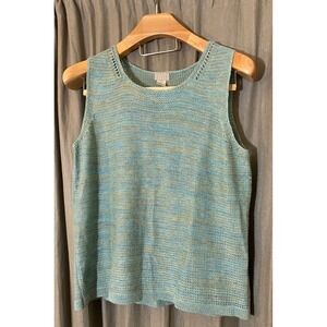 Sigrid Olsen Sport Woman 1X Knit Tank Top Blue Yellow Multi Color Sleeveless